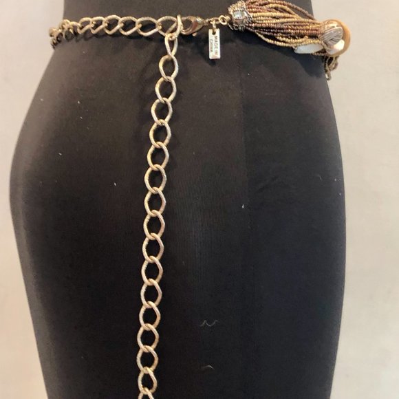 Chicos MIxed Bronze Tone Metal Stones Textured Carved Chain Belt  41\